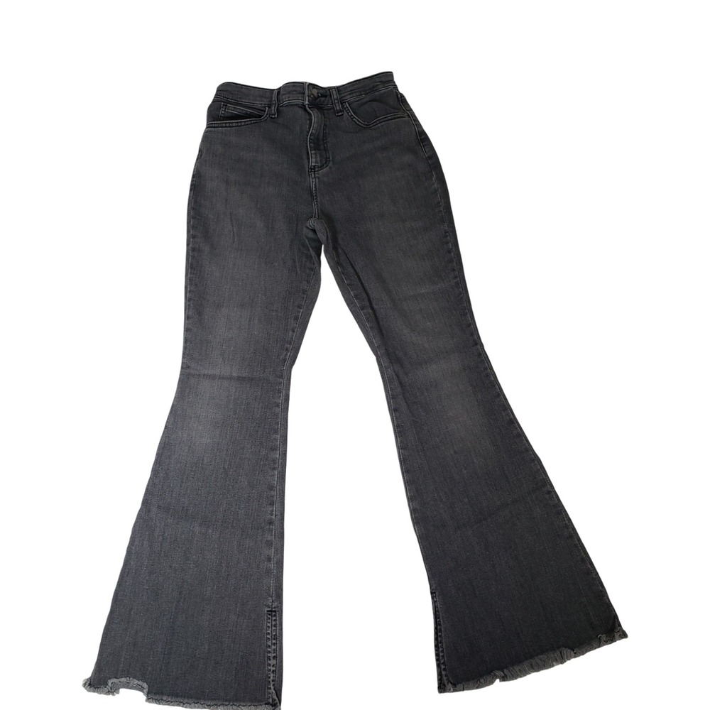 Lee Womens High Rise Flare Jeans Gray Frayed Raw Hem Side Slit 8S 112344777